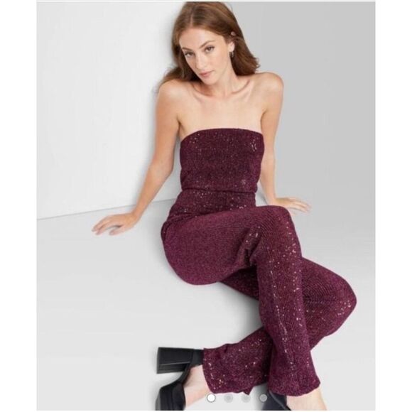 wild fable Pants - Wild fable sequin burgundy jumpsuit size small